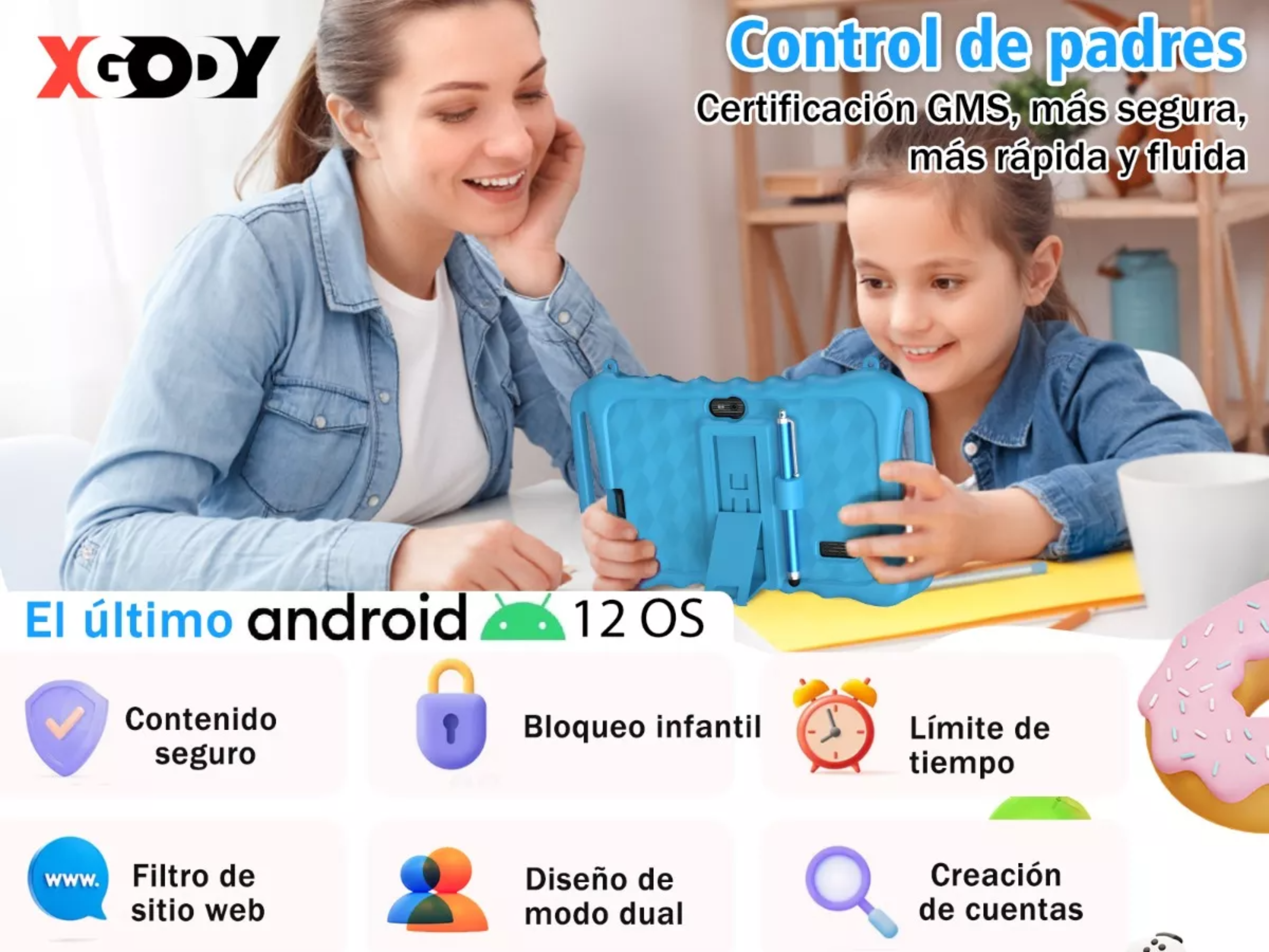 Tablet Con Funda Xgody Smart 7kids 32gb Azul 3gb Memoria Ram