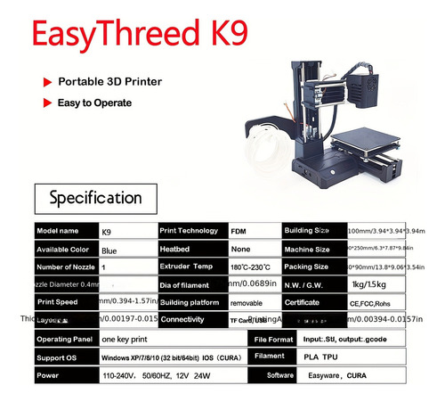 Easythreed K9 110V/220V impresora 3D color negro