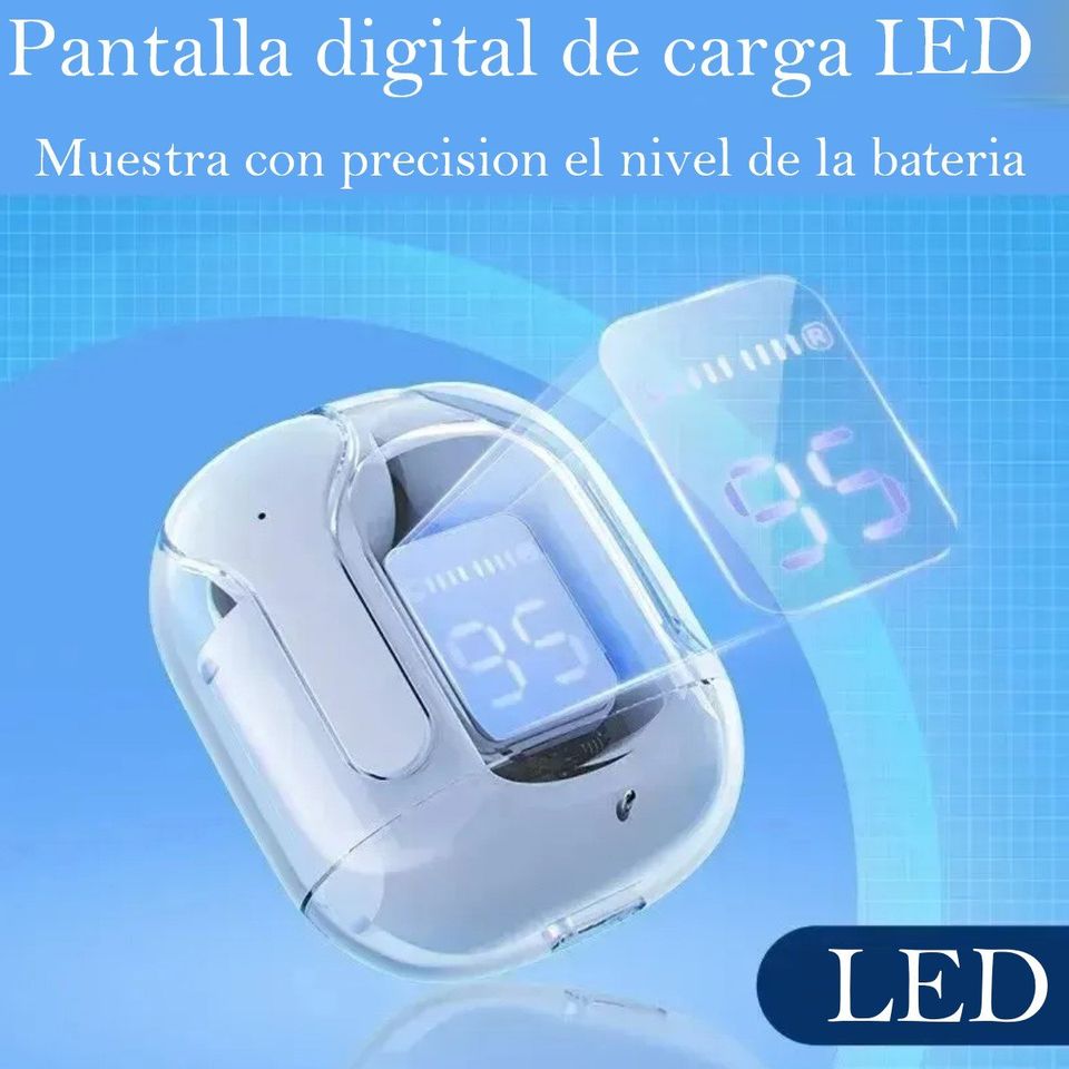 Audífonos auriculares inalámbricos blanco Bluetooth micrófono LED pantalla pantalla sonido luz
