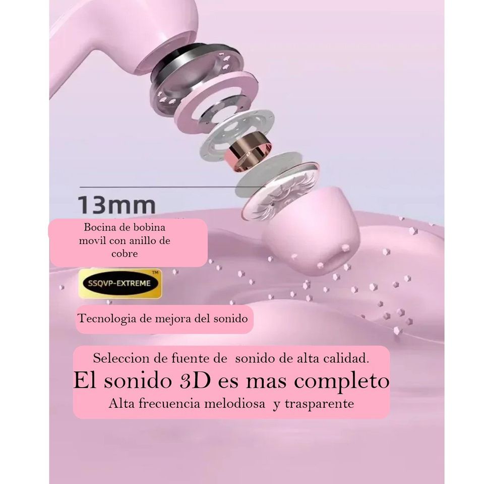 Audífonos auriculares inalámbricos blanco Bluetooth micrófono LED pantalla pantalla sonido luz