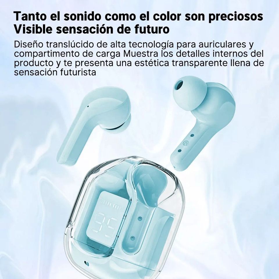 Audífonos auriculares inalámbricos blanco Bluetooth micrófono LED pantalla pantalla sonido luz