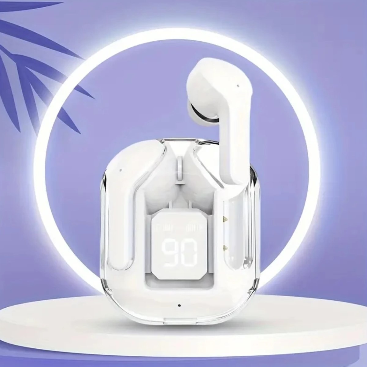 Audífonos auriculares inalámbricos blanco Bluetooth micrófono LED pantalla pantalla sonido luz