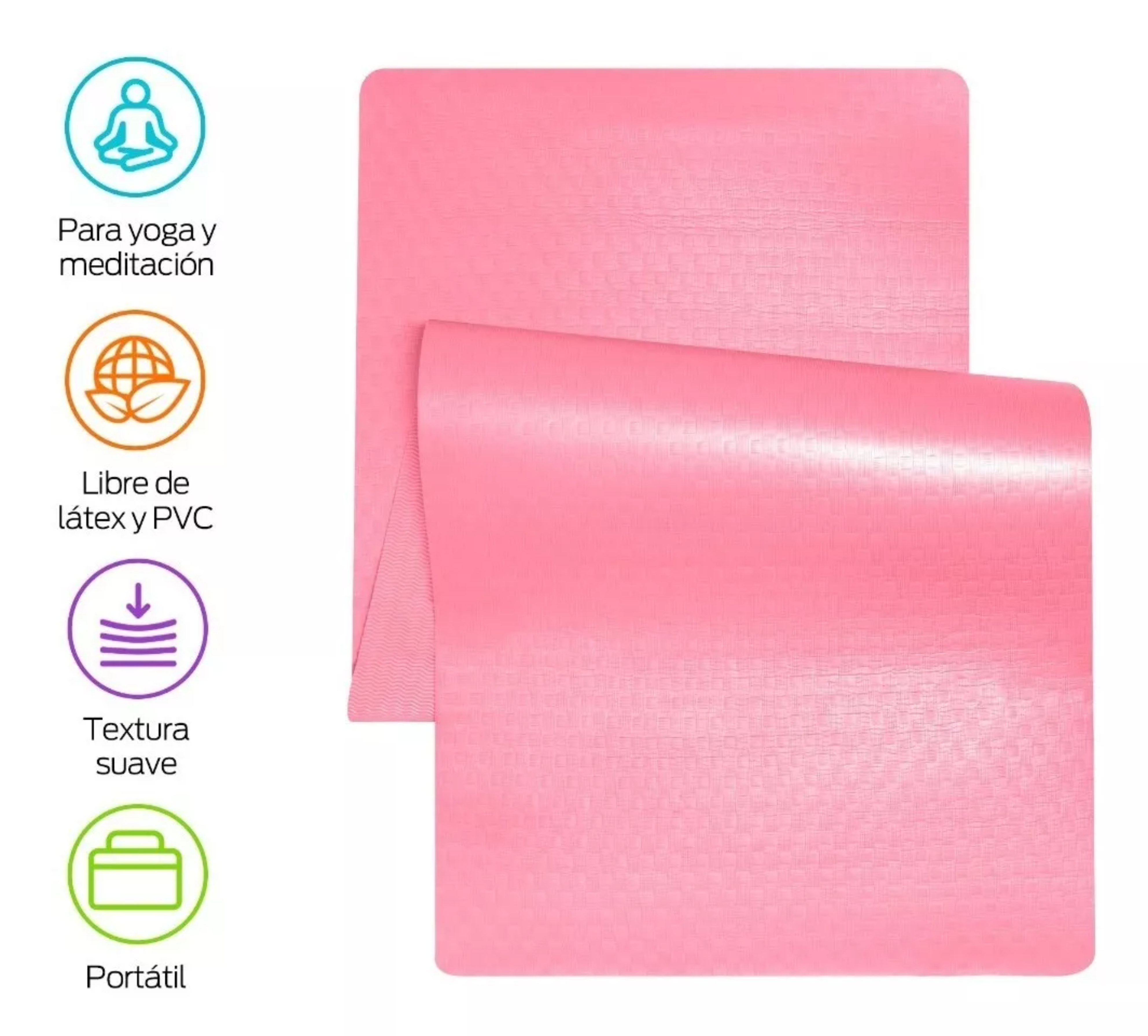 Tapete para yoga con correa para transportar, Yoga Mat de 9 mm de Grosor para Pilates, Ejercicio, Gimnasio, Resistente, Flexible y Portátil, Rosa, fácil de limpiar, enrollable
