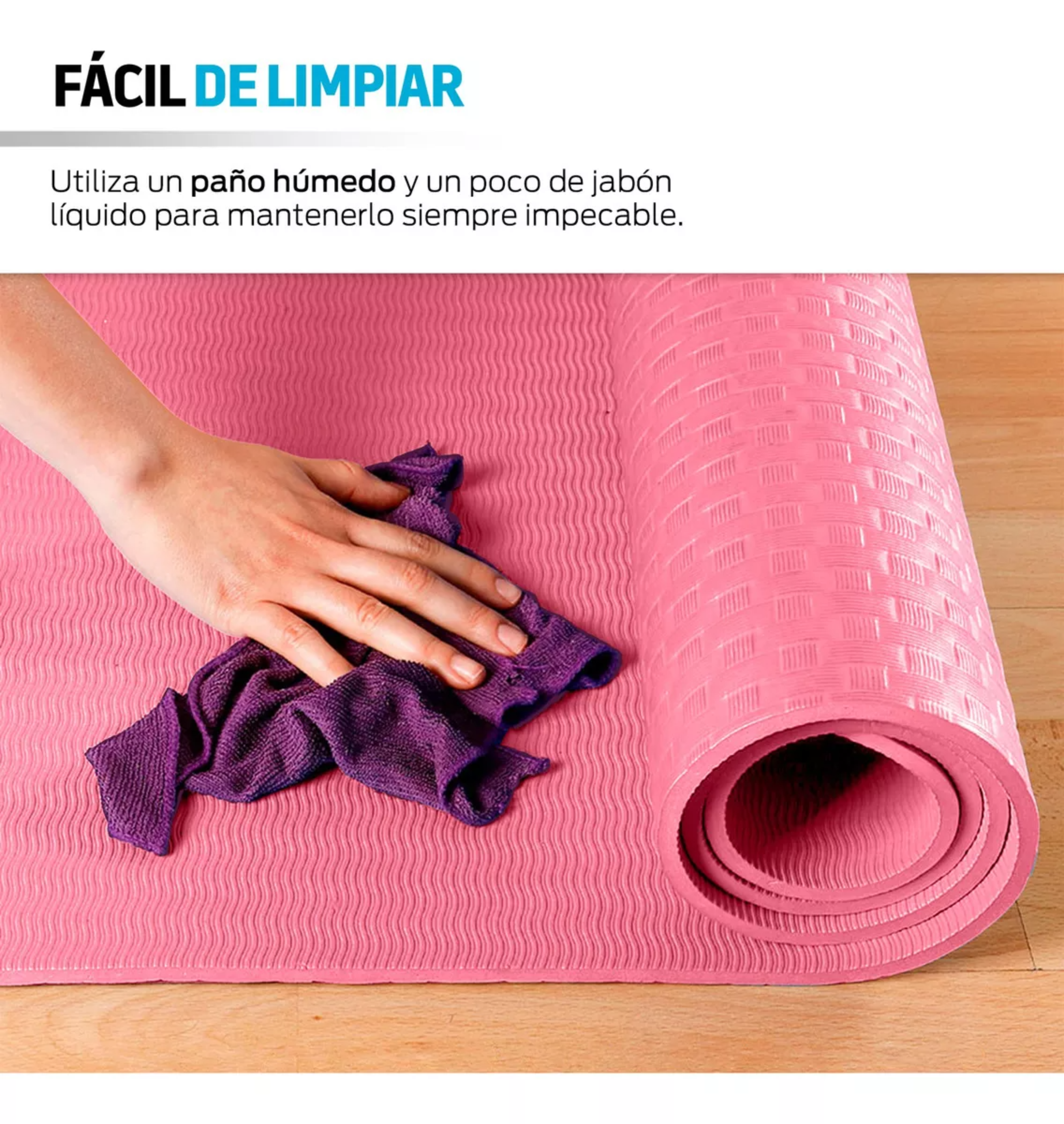 Tapete para yoga con correa para transportar, Yoga Mat de 9 mm de Grosor para Pilates, Ejercicio, Gimnasio, Resistente, Flexible y Portátil, Rosa, fácil de limpiar, enrollable