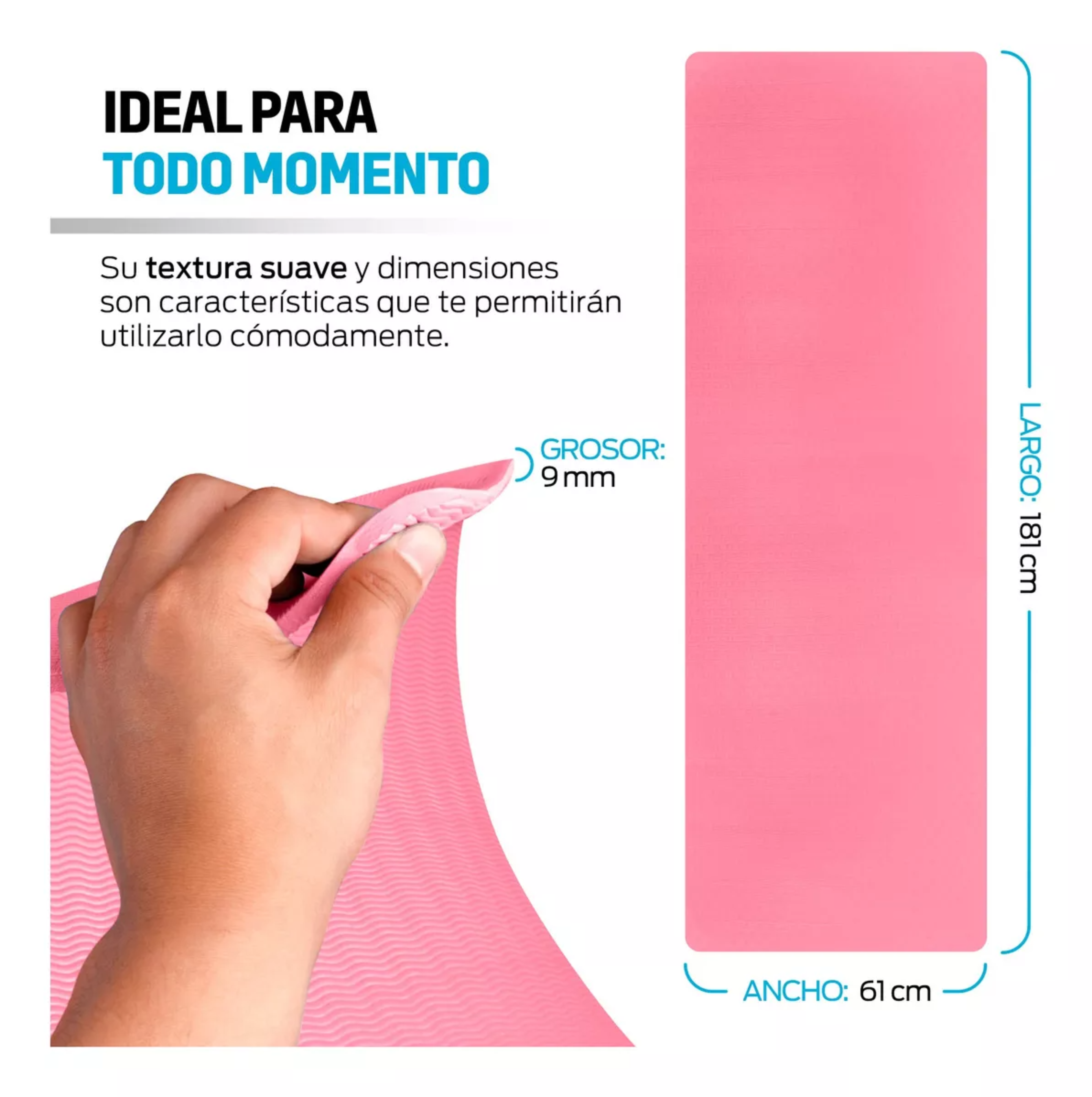 Tapete para yoga con correa para transportar, Yoga Mat de 9 mm de Grosor para Pilates, Ejercicio, Gimnasio, Resistente, Flexible y Portátil, Rosa, fácil de limpiar, enrollable
