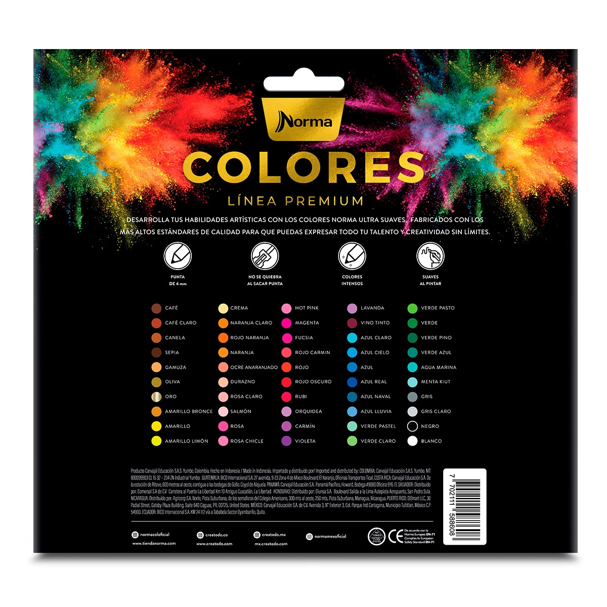 Lápices de Colores Norma Línea Premium 50 Colores 4mm Suaves