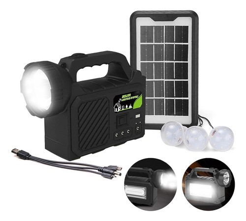 Cargador Portátil Luz Solar Banco De Energía De Emergencia negra