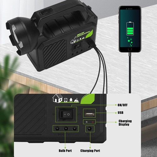 Cargador Portátil Luz Solar Banco De Energía De Emergencia negra