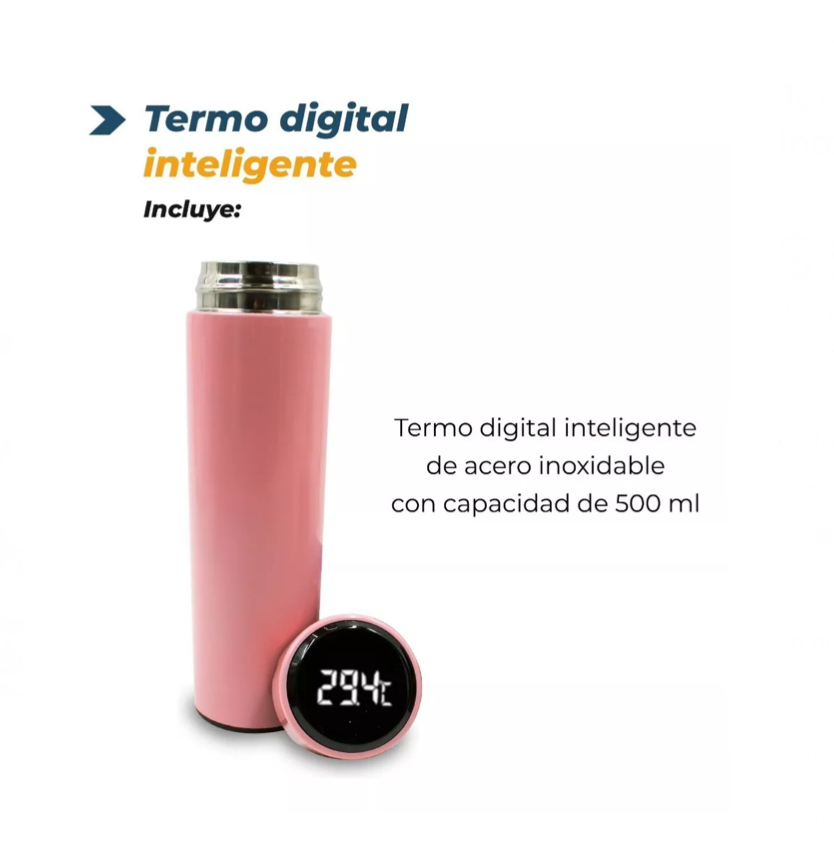 Termo Digital Inteligente De Acero Inoxidable 500ml Color Rosa