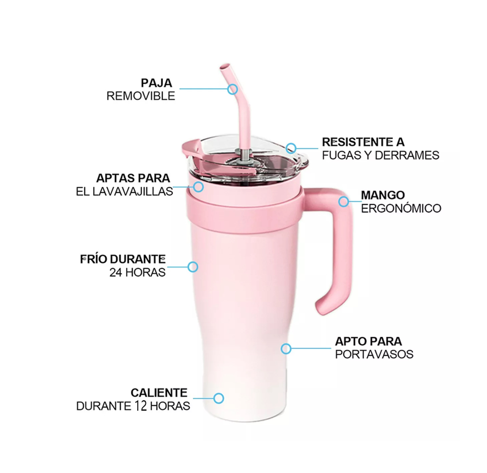 Vaso Con Popote Termos Acero Inoxidable Recipiente 40oz rosa