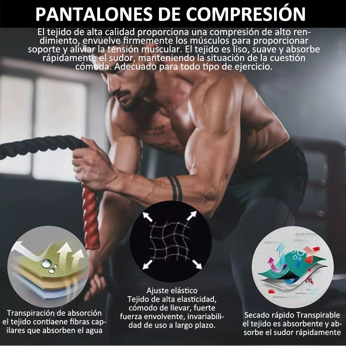 Kit Lycra Fitness Hombre Transpirable Mallas Correr Deportiva 3p Talla L
