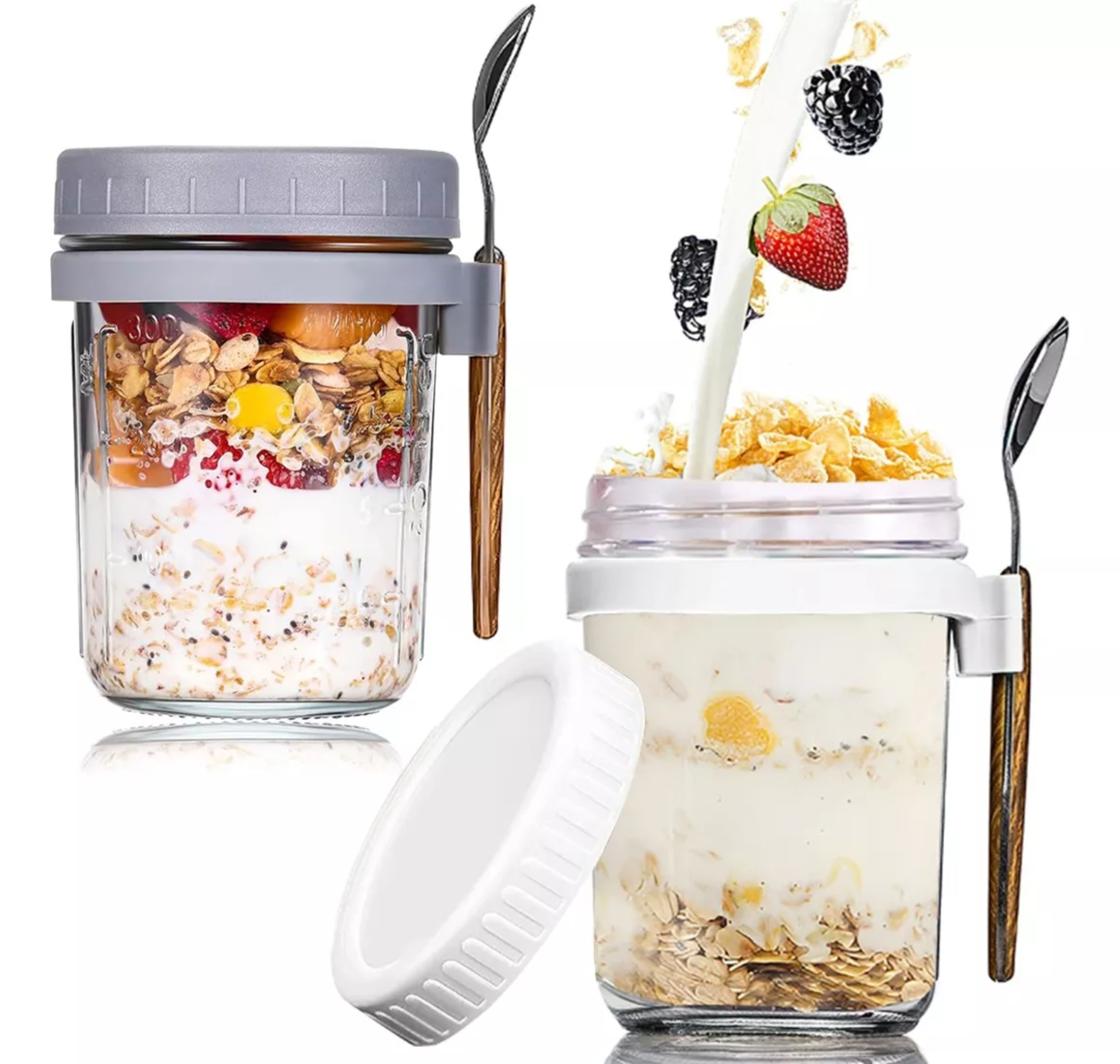 Taza De Desayuno, 2 Recipiente De Avena Con Tapa Y Cuchara