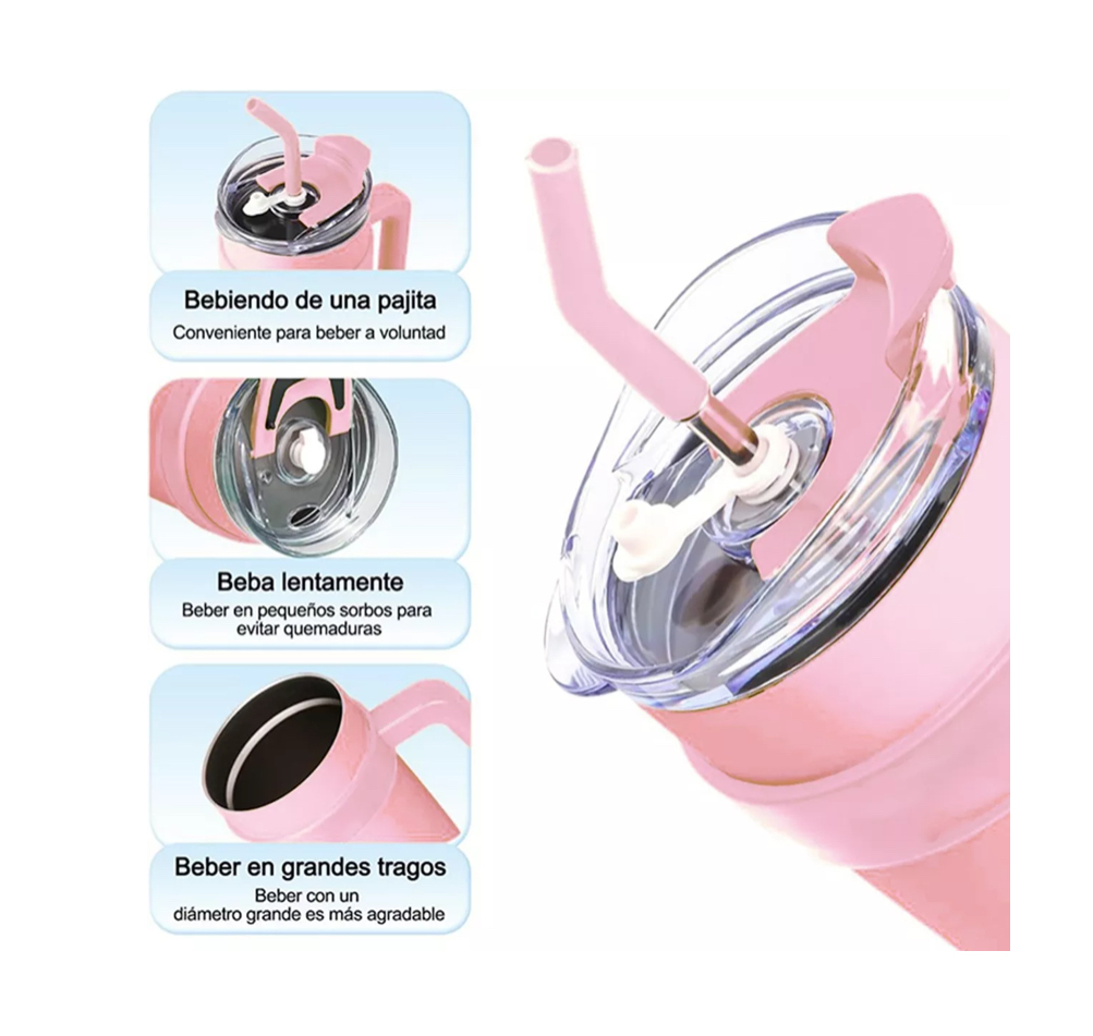 Vaso Con Popote Termos Acero Inoxidable Recipiente 40oz rosa