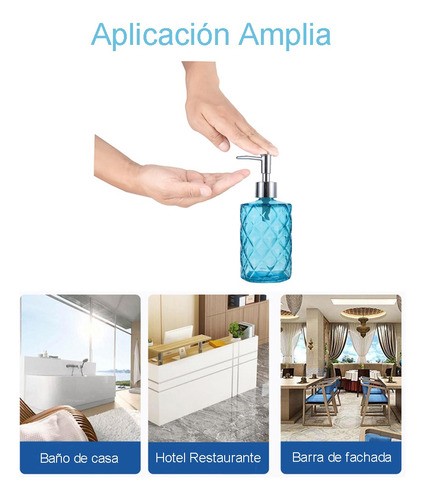 Despachador Dispensador Dosificador Jabón 330 Ml De Vidrio Azul