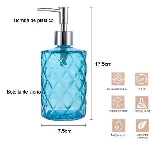 Despachador Dispensador Dosificador Jabón 330 Ml De Vidrio Azul