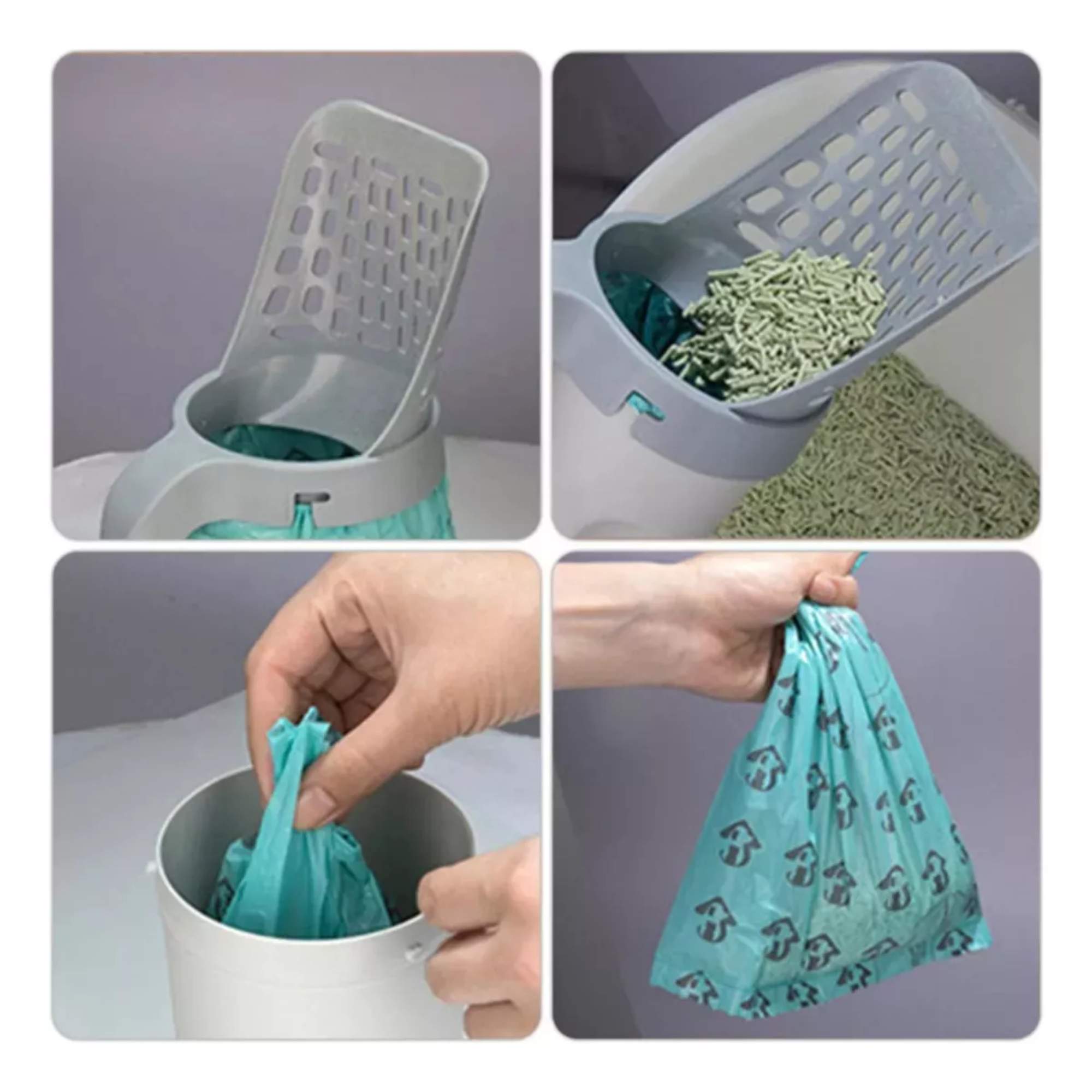 Pala Para Arenero Gatos Soporte Con Bolsas Limpiar Arena de Gato