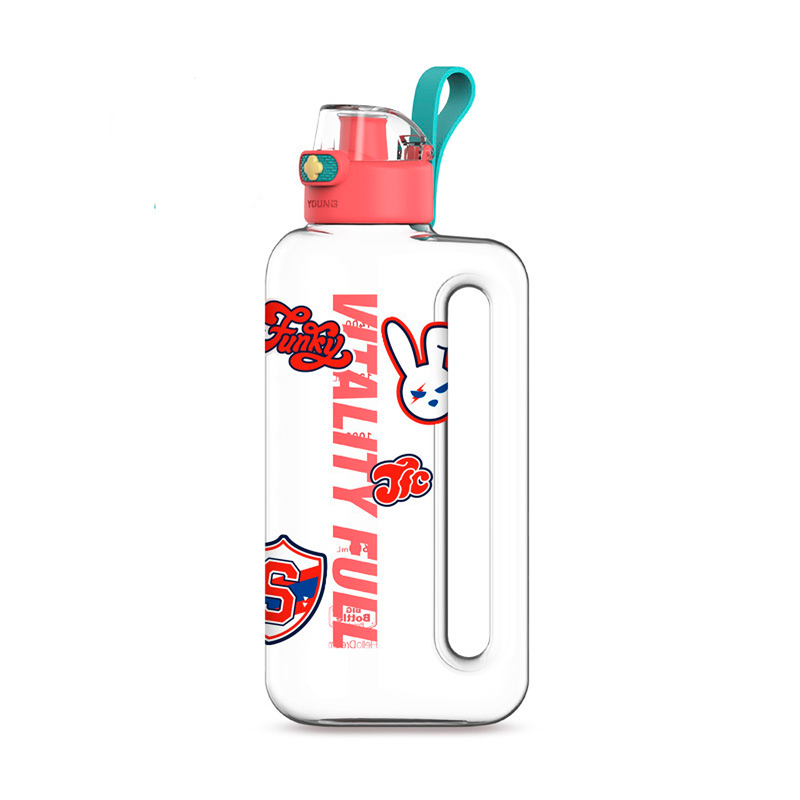 Botella Agua Antiderrame con agarradera  Calcomanía 1800ml Coral