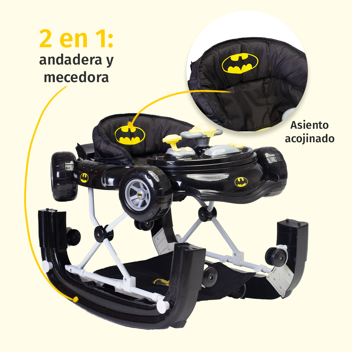 Andadera Mecedora Bebe Aeiou Batman Musical 2 En 1