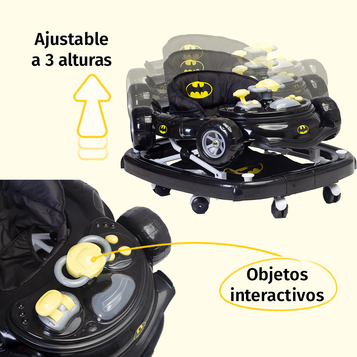 Andadera Mecedora Bebe Aeiou Batman Musical 2 En 1