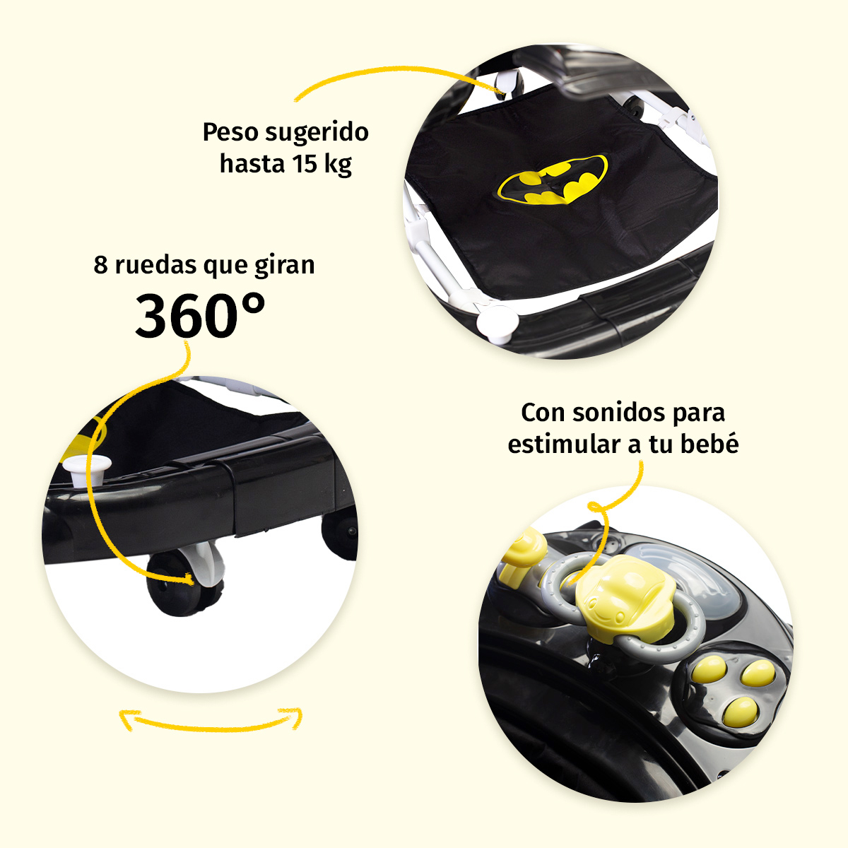 Andadera Mecedora Bebe Aeiou Batman Musical 2 En 1