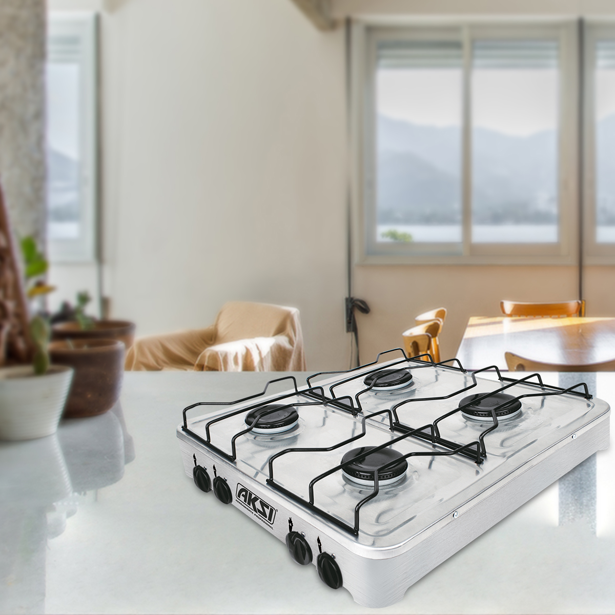 Estufa De Mesa Aksi 4 Quemadores Acero Inoxidable