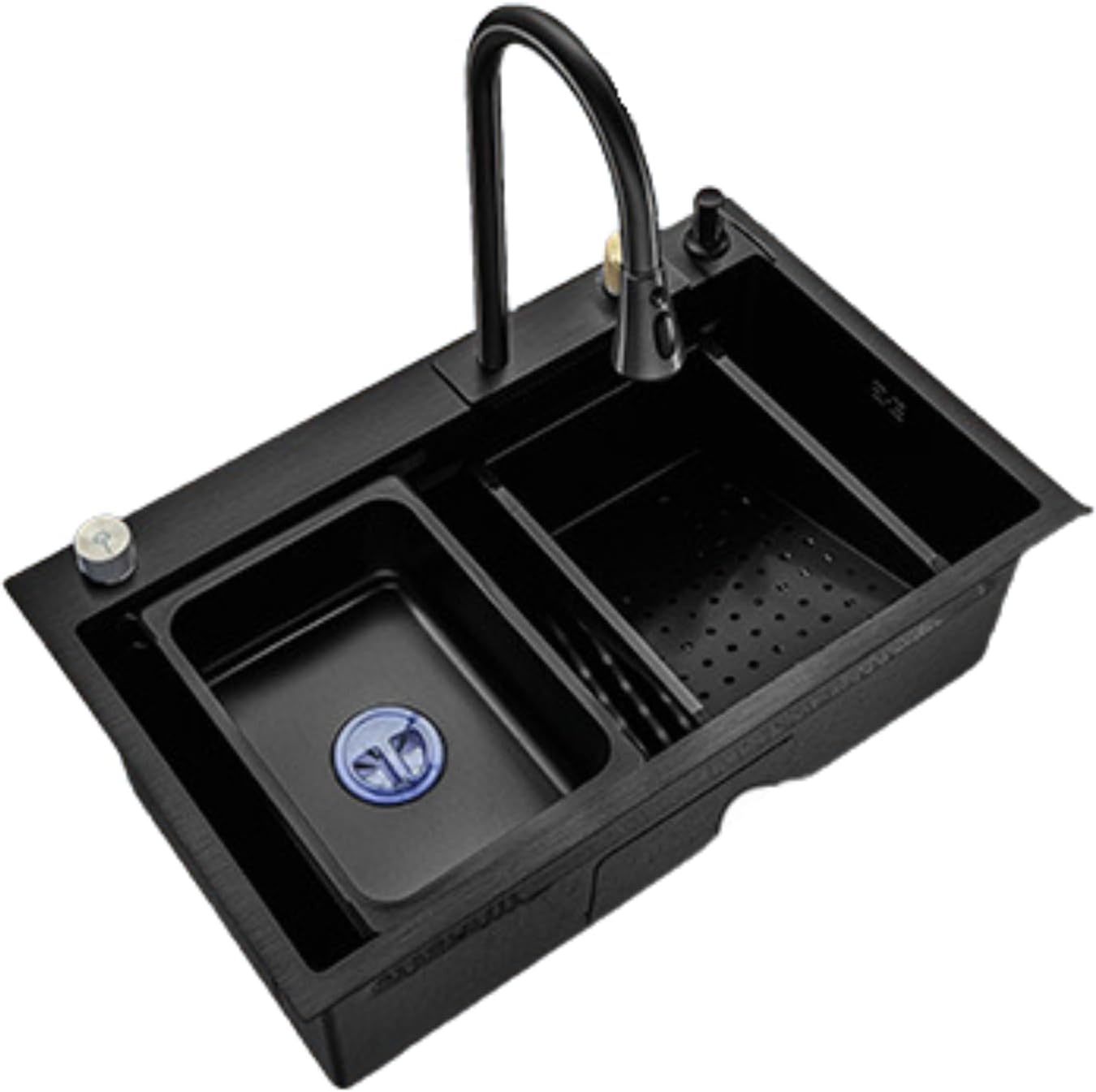 Tarja Sencilla para Empotrar en Negro Mate Fabricada en Acero Inoxidable, Incluye Mezcladora, Limpia Vasos, Dispensador de Jabón, Escurridor, Depósito Secundario, Contra Canasta 