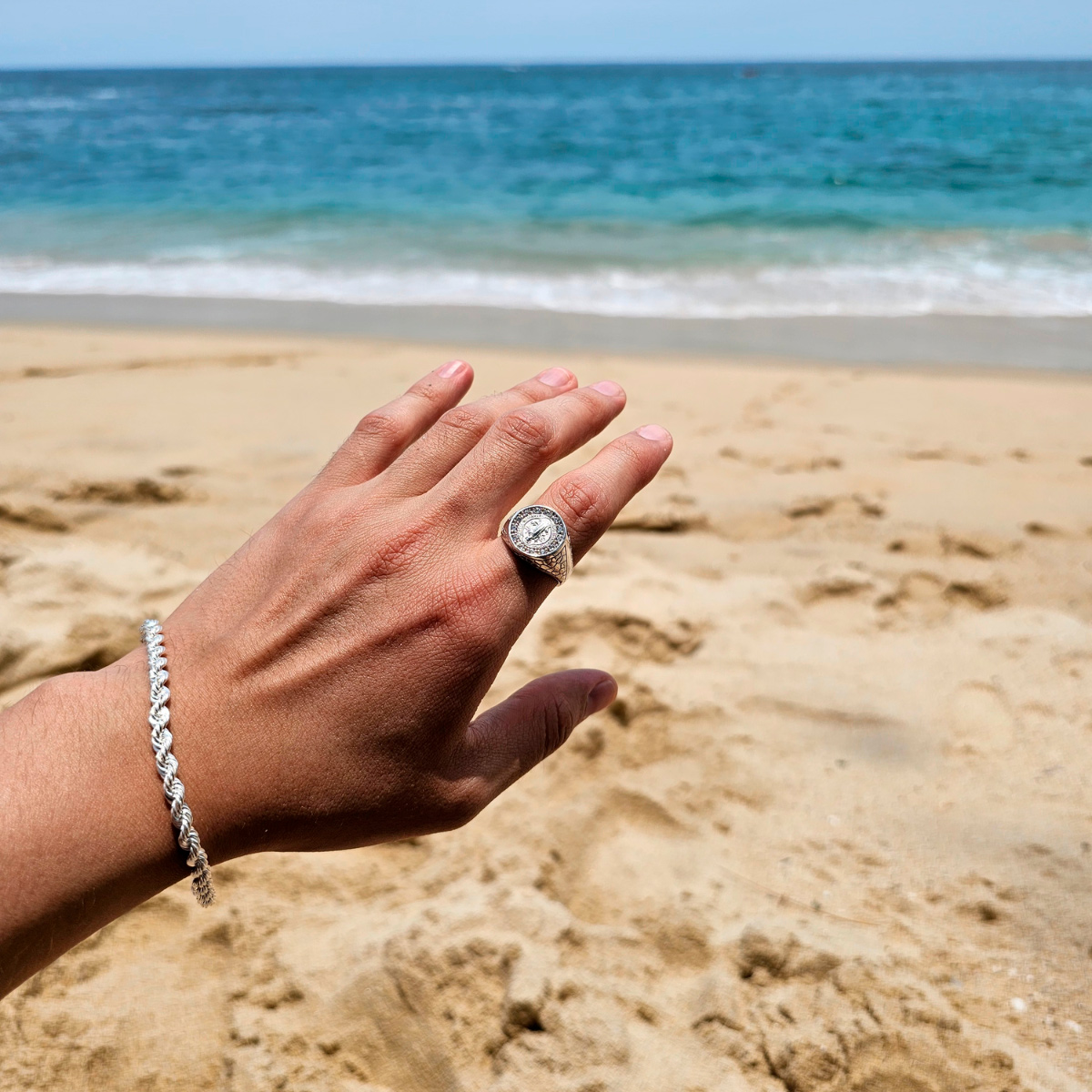 Anillo de plata .925 San Benito hombre con piedra zirconia