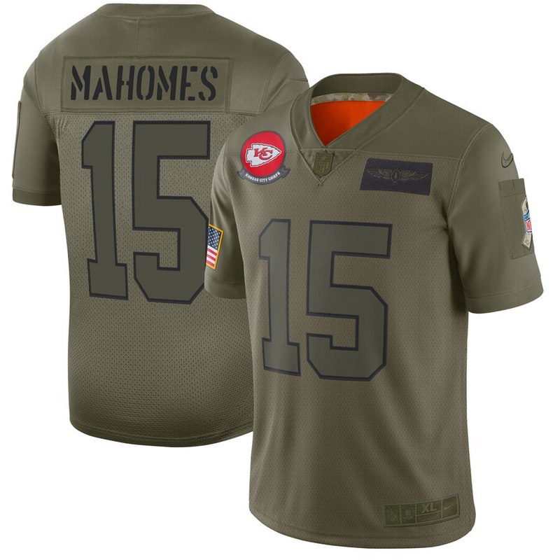 Fantastico! Jersey Jefes Kansas City Chiefs BORDADO Mahomes 15 Salute to Service Olive Talla XXL