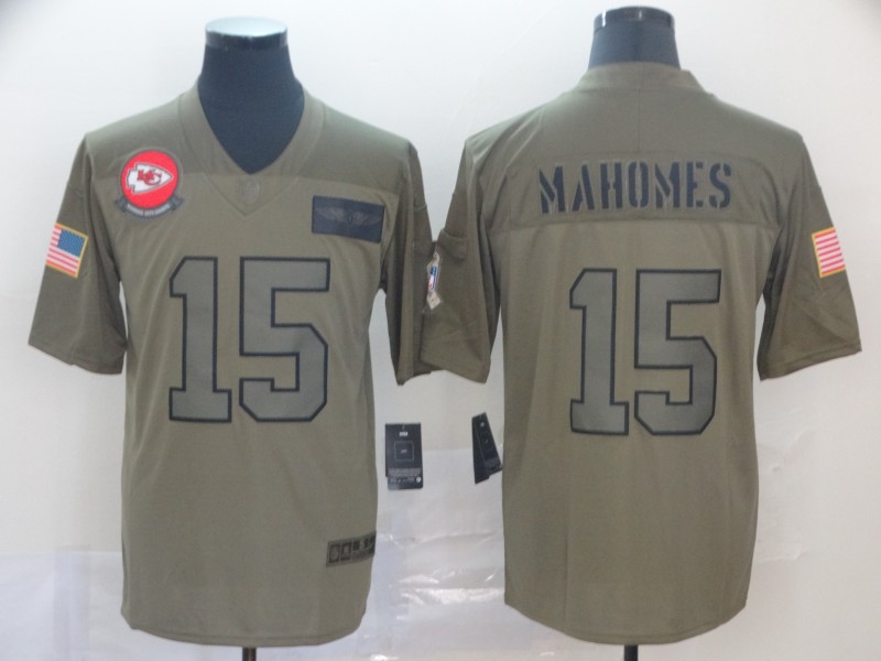 Fantastico! Jersey Jefes Kansas City Chiefs BORDADO Mahomes 15 Salute to Service Olive Talla XXL