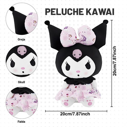 Peluche Kuromi Lovely 2 Pz Rosa y Morado con falda