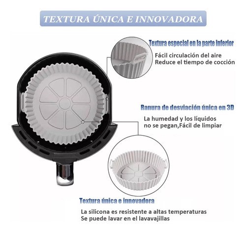 3pzs Moldes Siliconas Freidora Aire Circular Reutilizable Negro 