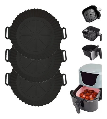 3pzs Moldes Siliconas Freidora Aire Circular Reutilizable Negro 