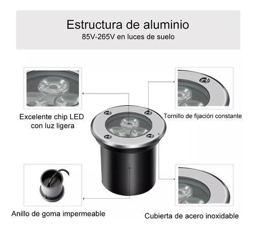 Lámpara De Pie Led Empotrada De 3 W, Luz Fria