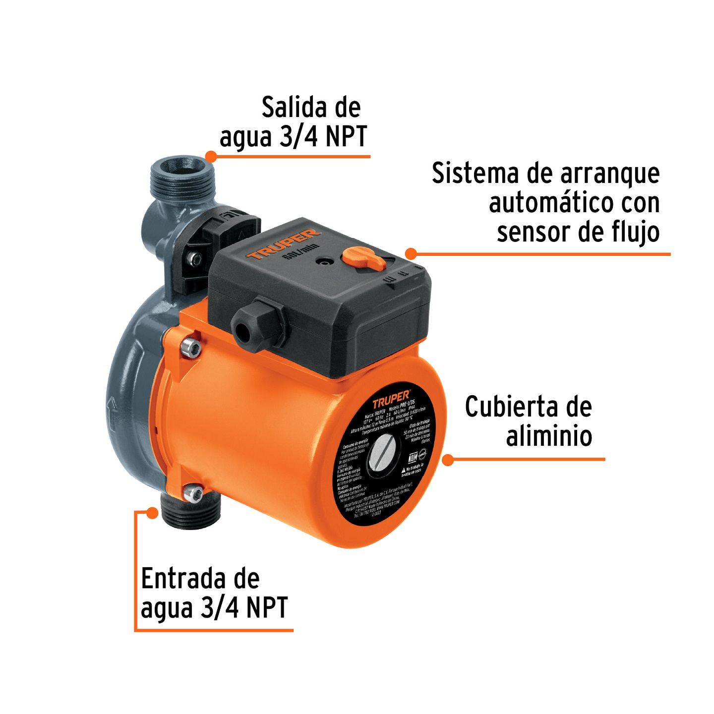 Bomba presurizadora 1/3 HP, Truper altura max.12m 