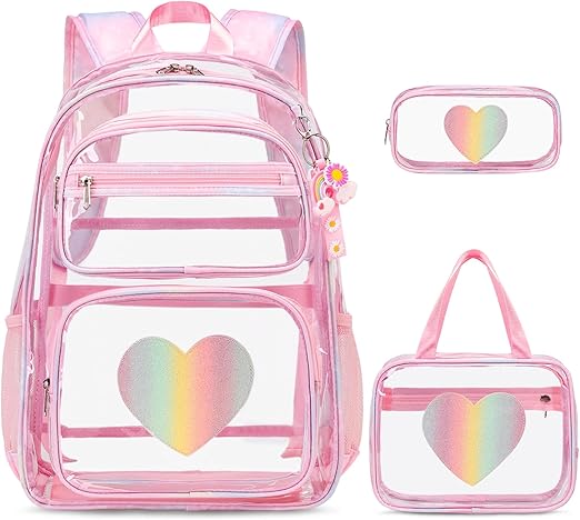 A Mochila transparente para niños y niñas, 3 unidades de mochila transparente resistente con bolsa de almuerzo