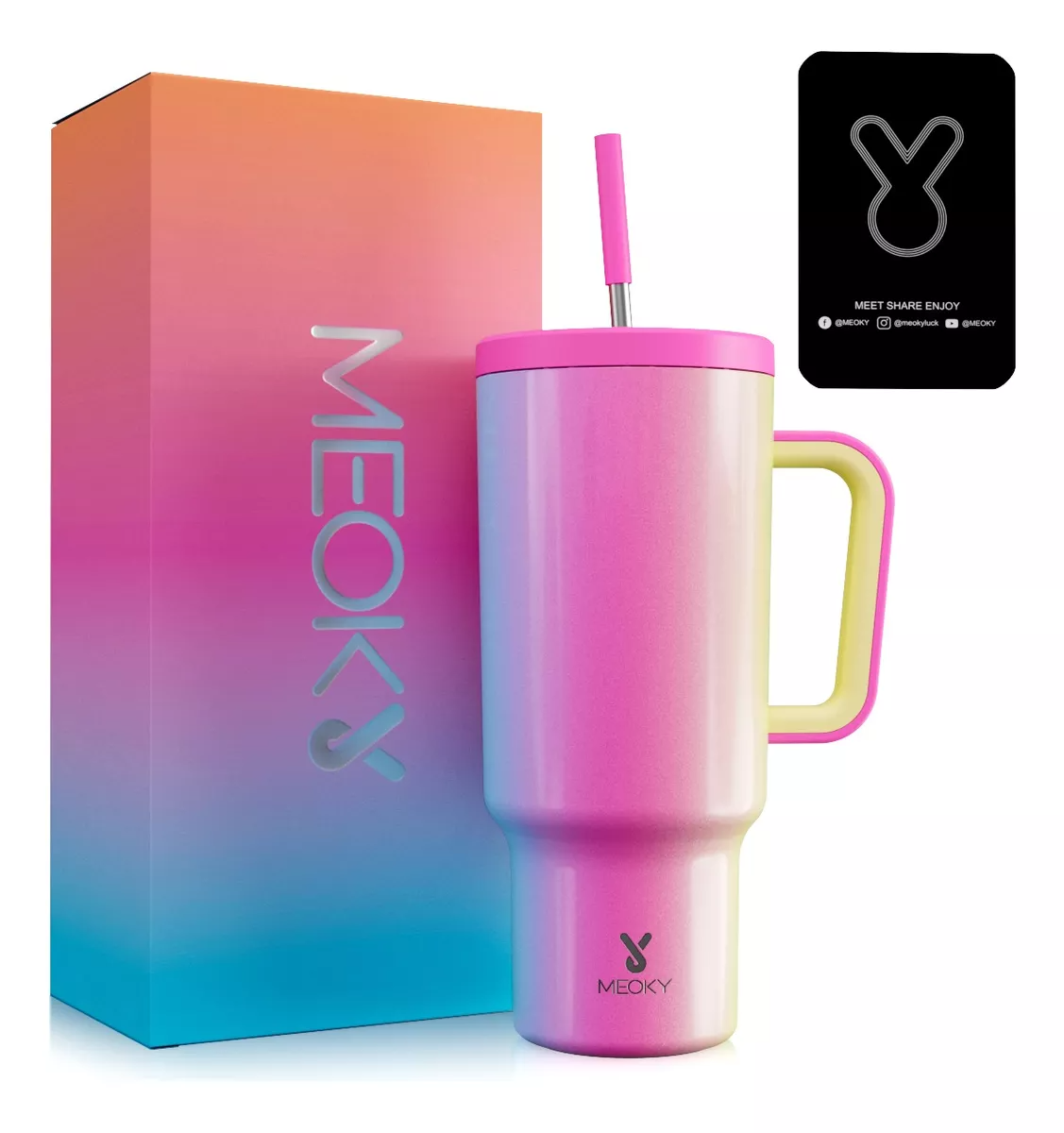 Meoky Vaso 40oz Con Asa, Taza De Viaje De Acero Inoxidable