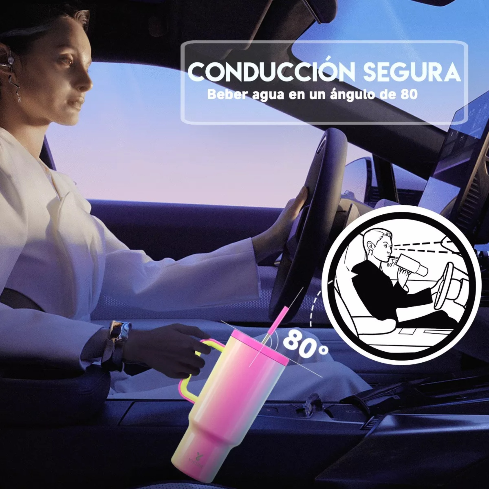Meoky Vaso 40oz Con Asa, Taza De Viaje De Acero Inoxidable