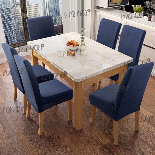 8 Fundas Lisas Elásticas Protectoras Para Silla De Comedor Azul Marino