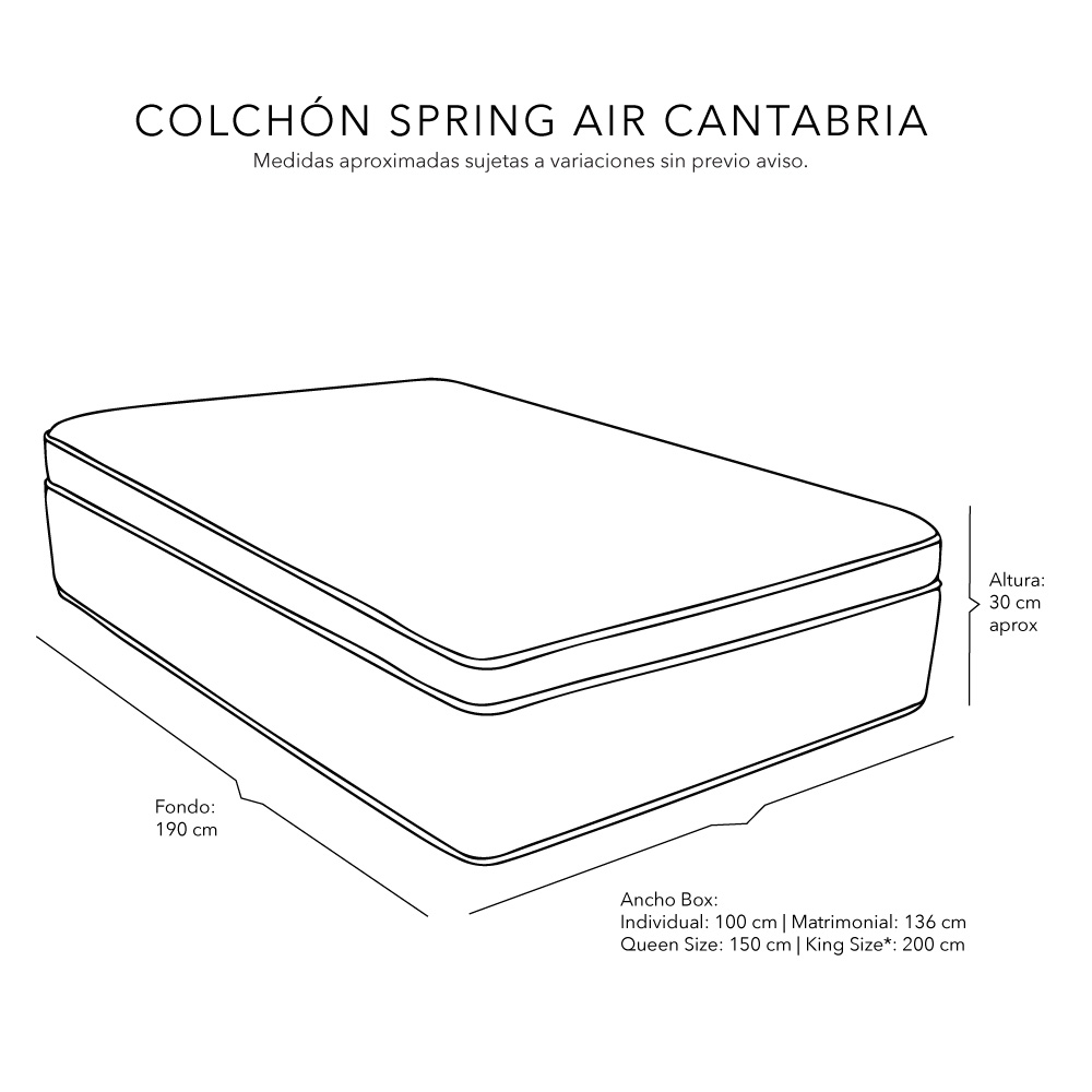 Colchon Queen Size Spring Air Cantabria con Almohada 2Pack y Sabanas Softy