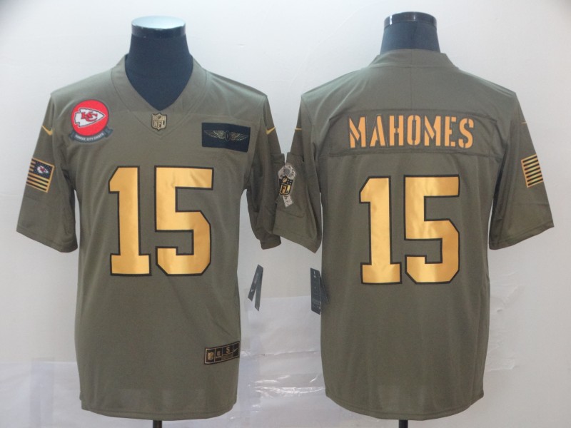 Fantastico! Jersey Jefes Kansas City Chiefs BORDADO Mahomes 15 Salute to Service Gold Talla L