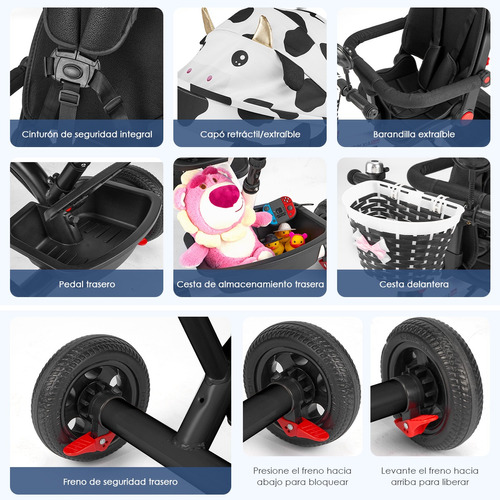 5 En 1 Carriola De Bebé Baston Tipo Triciclo Plegabl Portáti