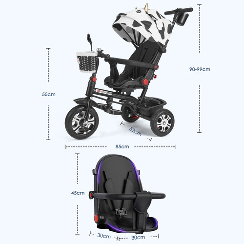 5 En 1 Carriola De Bebé Baston Tipo Triciclo Plegabl Portáti