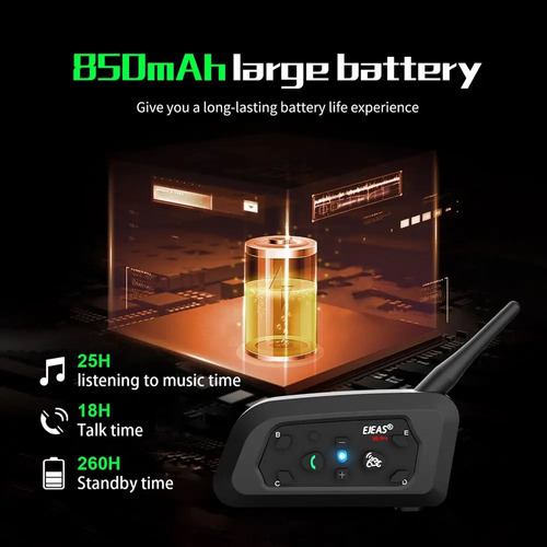 Par de intercomunicadores para cascos de moto Ejeas V6 Pro con Bluetooth Negro