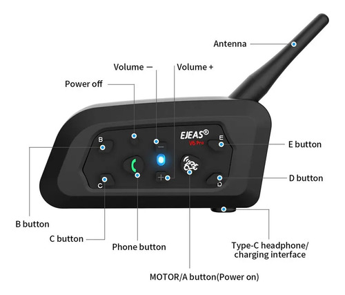 Par de intercomunicadores para cascos de moto Ejeas V6 Pro con Bluetooth Negro