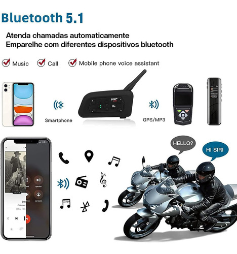 Par de intercomunicadores para cascos de moto Ejeas V6 Pro con Bluetooth Negro
