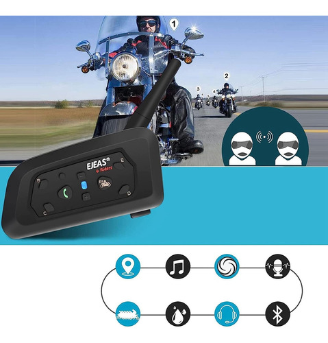 Par de intercomunicadores para cascos de moto Ejeas V6 Pro con Bluetooth Negro