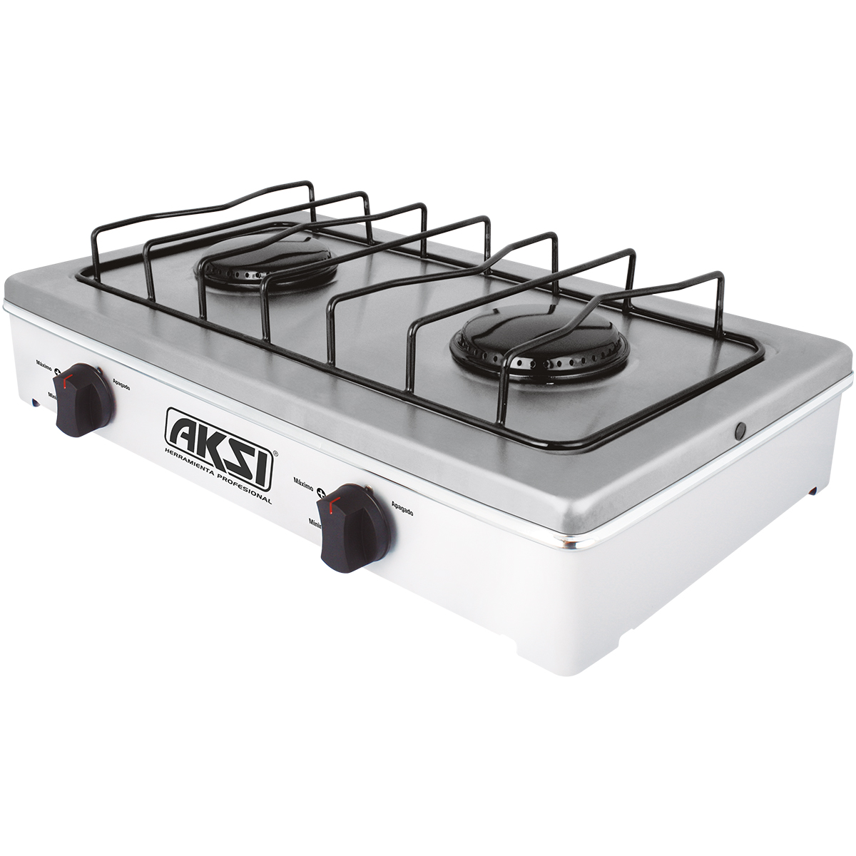 Estufa De Mesa Aksi 2 Quemadores Blanco Acero Inoxidable