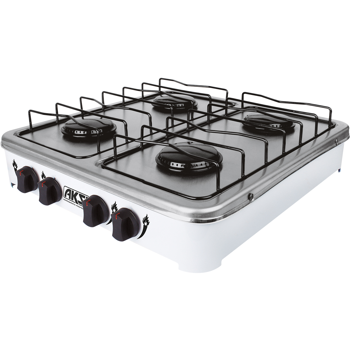 Estufa De Mesa Aksi 4 Quemadores Blanco Acero Inoxidable