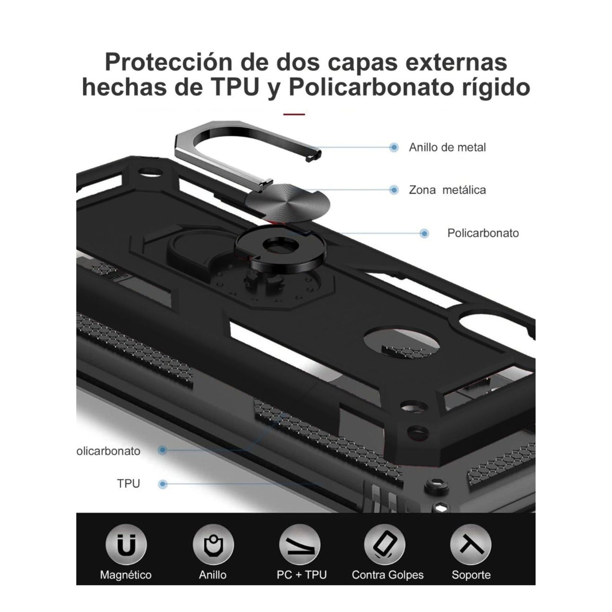 Funda Con Anillo Soporte Uso Rudo Para Moto G24 Power Negro 