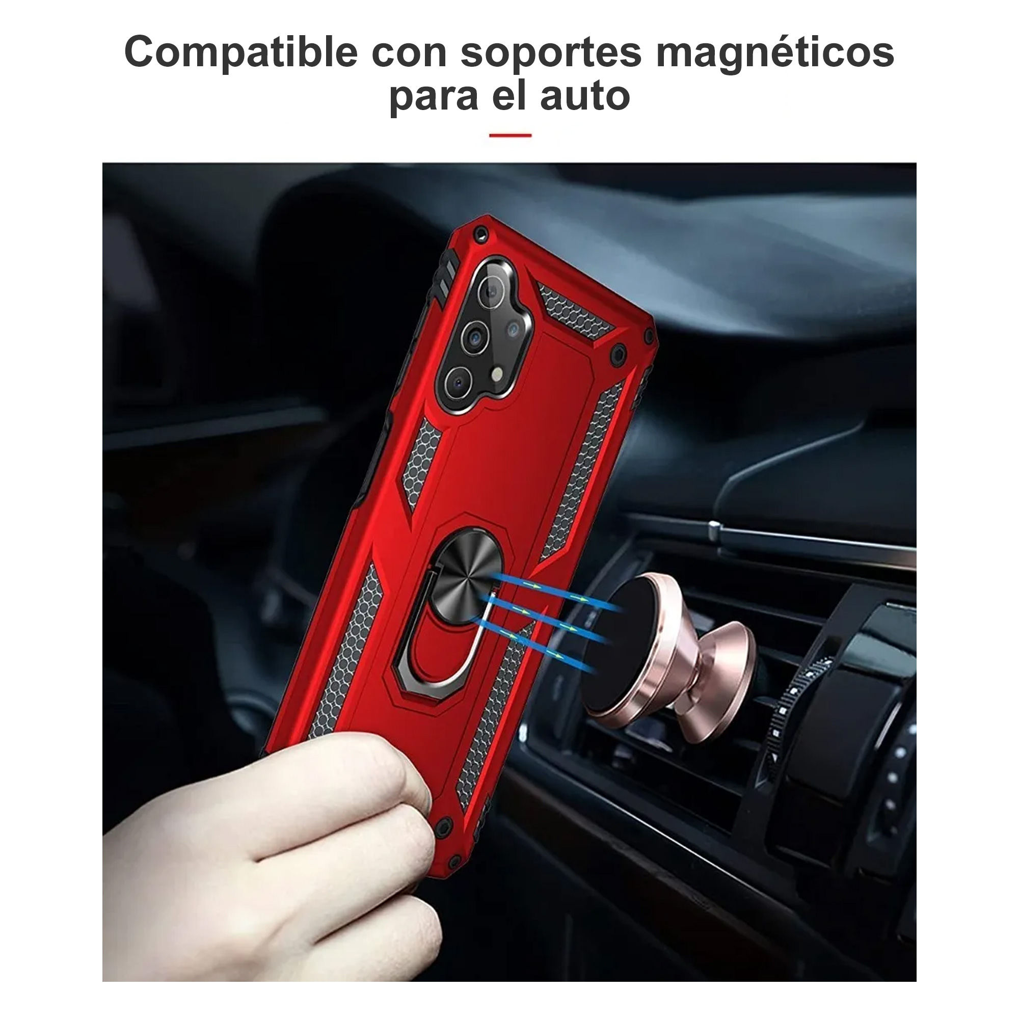 Funda Con Anillo Soporte Uso Rudo Para Moto Edge 50 Fusion Rojo + Mica HD
